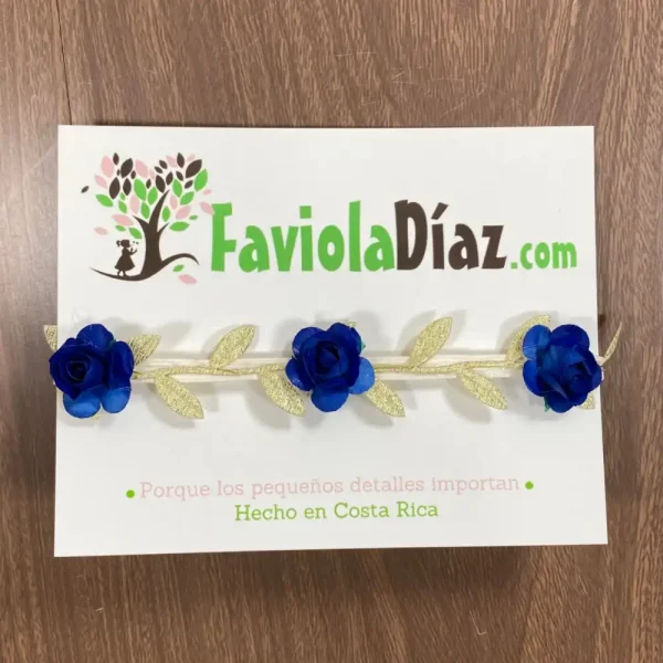 Vincha Dorada Griega con Flores Azules