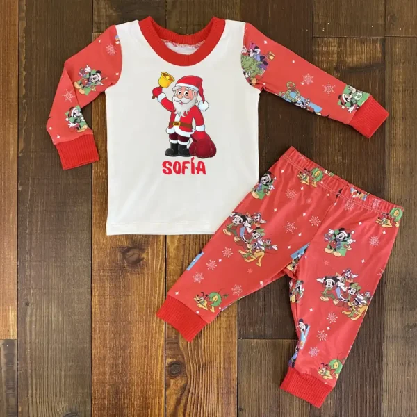 Pijama Navideña Roja de Mickey Mouse con Santa Claus con Campana y Nombre