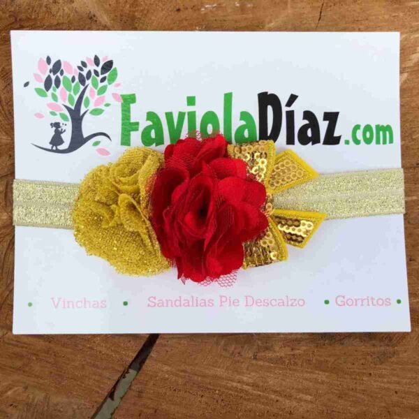 Vincha Roja y Dorada con 2 Flores y Lazo scaled scaled 1